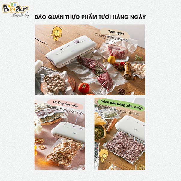 Máy hút chân không mini thực phẩm hàn miệng túi Bear FKJ-A01F1  Đa năng, hút ép chân không, hàn miệng túi