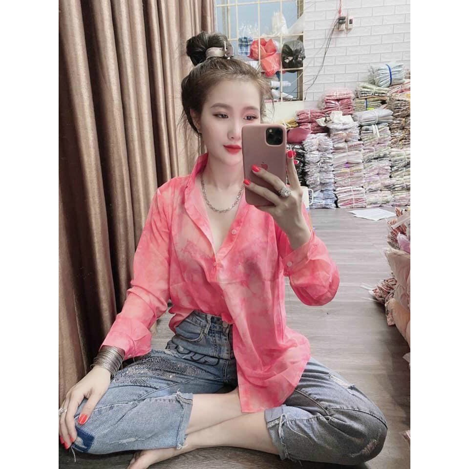 áo sơ mi màu loang siêu xinh chất voan mềm đủ màu ảnh thật