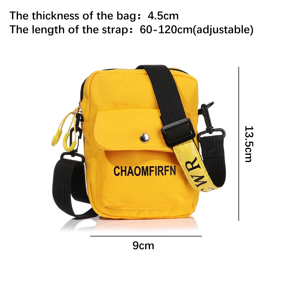 Túi đeo chéo vải canvas có khóa kéo màu trơn họa tiết chữ cái trẻ trung thời trang dành cho nữ