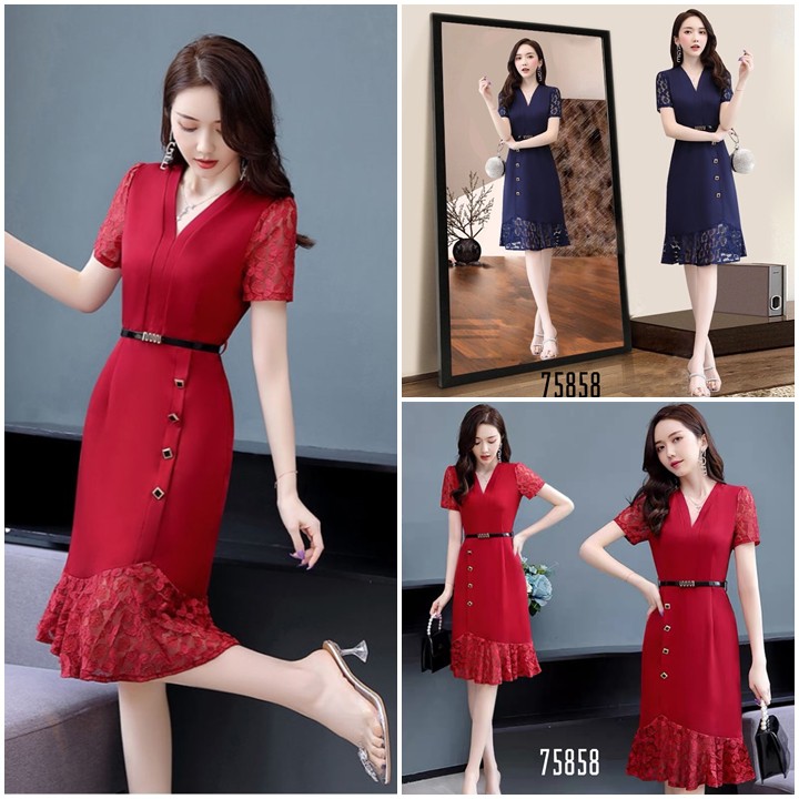 Đầm công sở phối ren kèm nịt sang chảnh đủ size 30 đến 72kg - 75858 | BigBuy360 - bigbuy360.vn