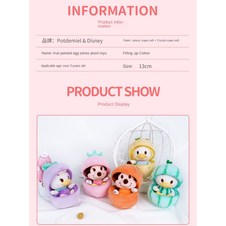 Disney  Móc Khóa Búp Bê Nhồi Bông Hình Chuột Mickey Minnie Trứng Phục Sinh Trái Cây