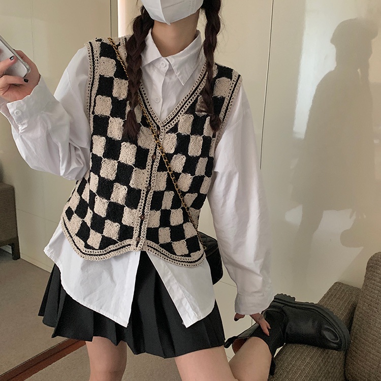 Áo len không tay dáng rộng họa tiết sọc caro cá tính | BigBuy360 - bigbuy360.vn