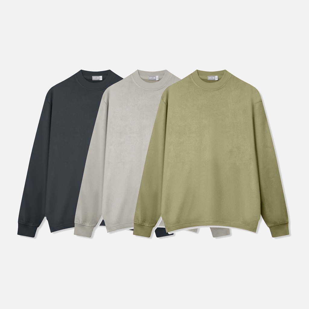 Áo sweater tay dài nam nữ da lộn Unisex Slide Suede Sweater