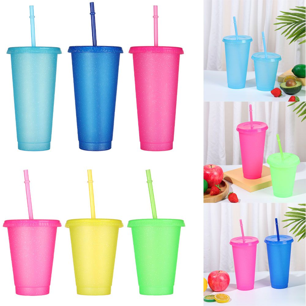1 cốc uống nước bằng nhựa có ống hút sáng bóng nhiều màu có thể tái sử dụng MIHAN1