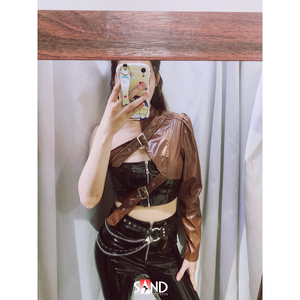 Cánh Tay Rời Da Một Bên Tay phối Chocker cổ cá tính form đẹp có 2 màu Đen và Nâu