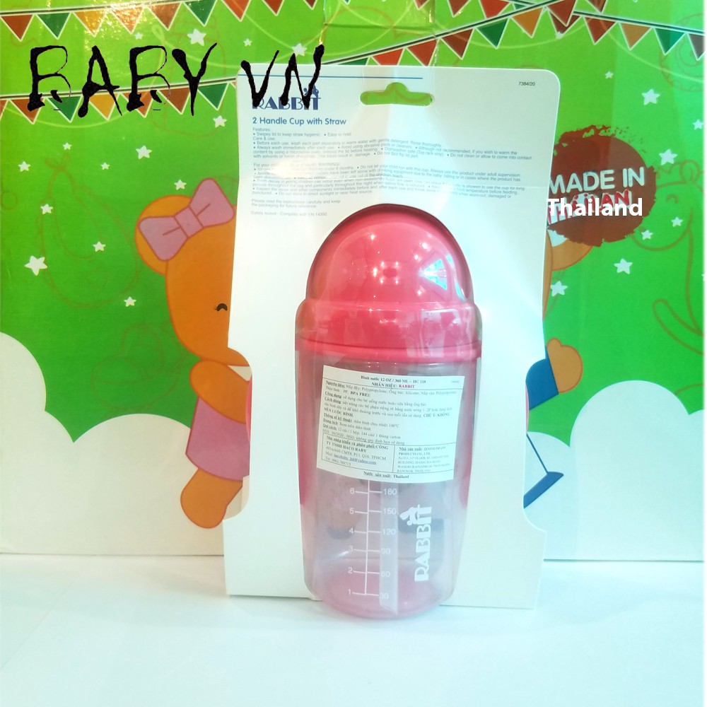 Bình nước cho bé , Bình uống nước cho bé có ống hút 360ml Babyvn , HC118