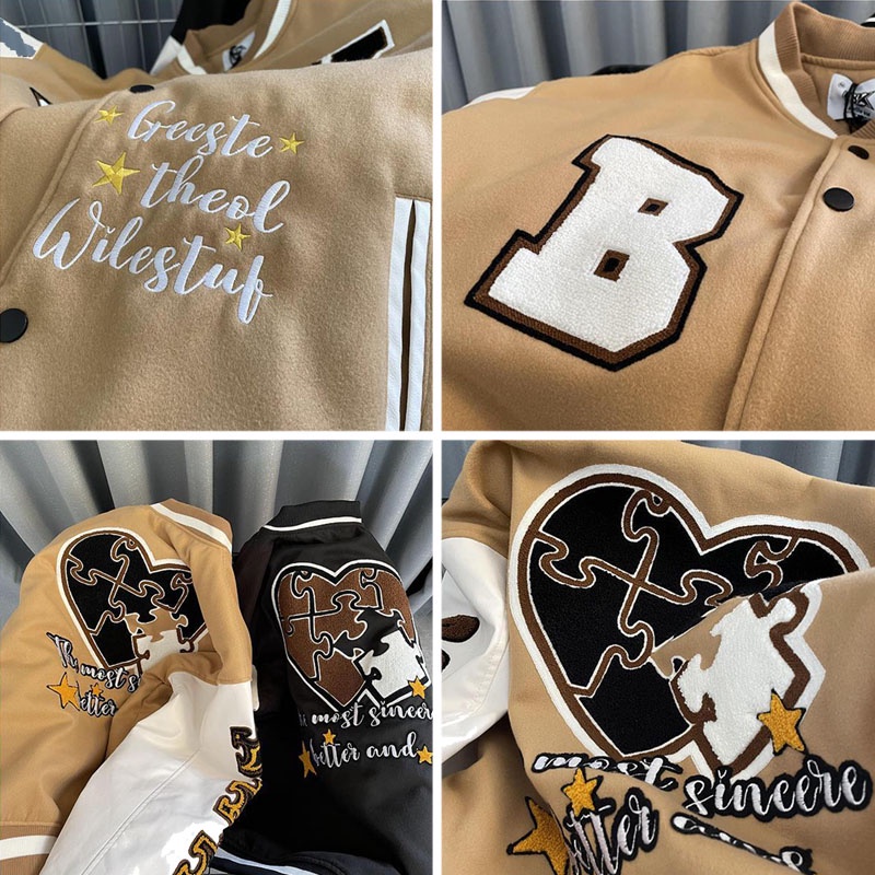 Áo Khoác Bóng Chày Chất Liệu Cotton Dáng Rộng Thêu Chữ Phong Cách Retro Cho Nam Và Nữ