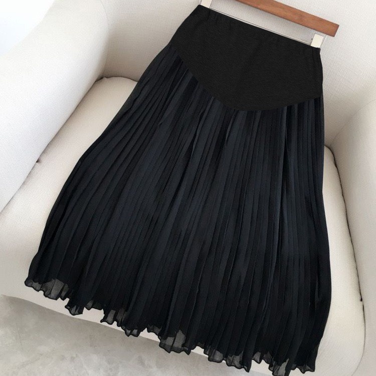 Chân váy bầu lửng xếp ly 2 lớp lưng cao phong cách Hàn Quốc thời trang cho bà bầu-xuongmaydobau