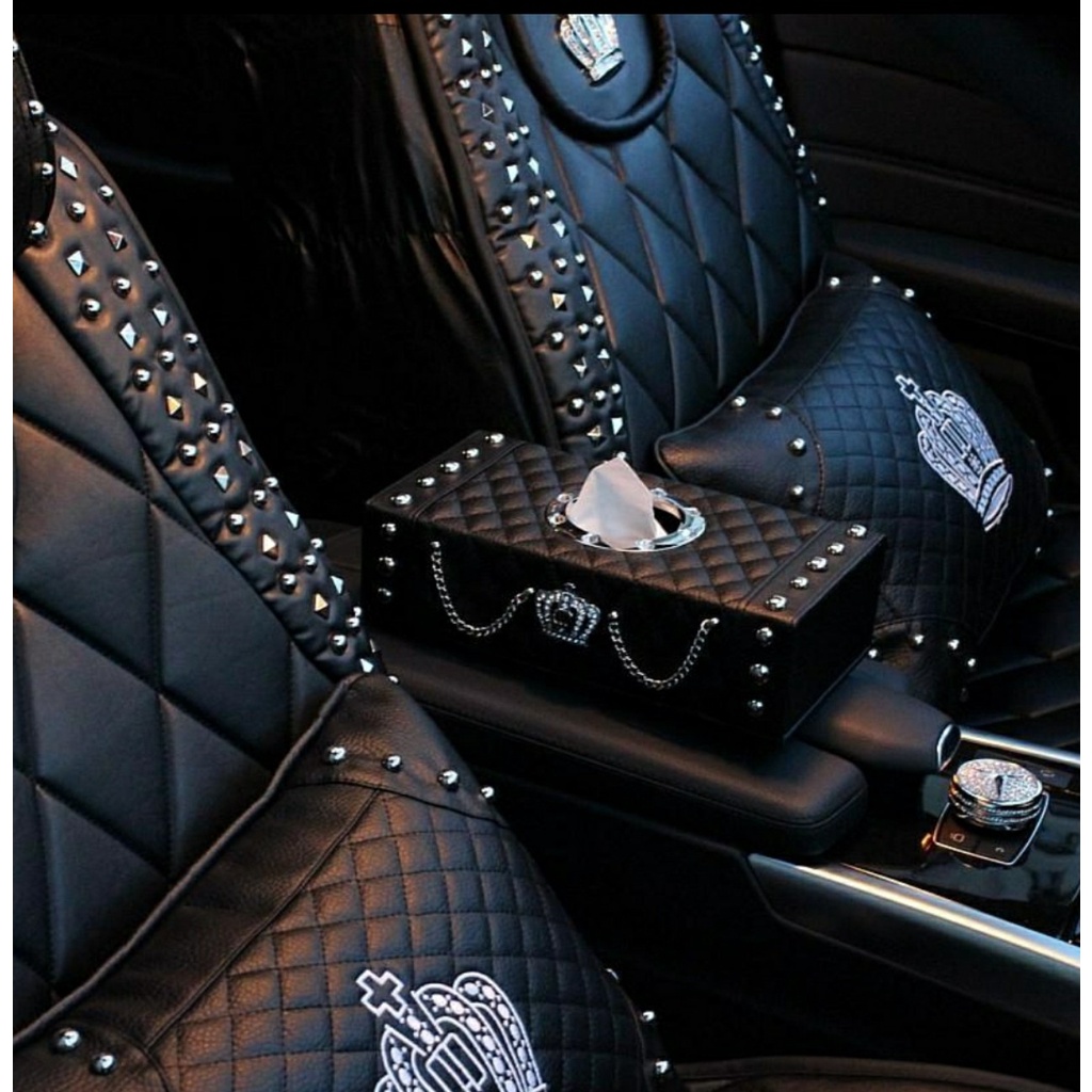 Hộp Đựng Khăn Giấy Trên Ô Tô Vương Miện Hoàng Gia Đính Đá Cao Cấp