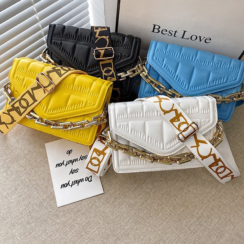 Túi Đeo Vai Dây Xích Bản Rộng In Chữ Phong Cách Hàn Quốc Cho Nữ