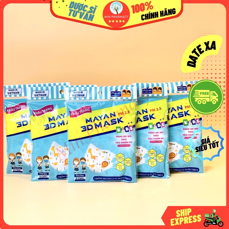 COMBO 10 TÚI Khẩu Trang MAYAN 3D PM2.5 Kids++ Hoạt hình cho trẻ em (túi 5 cái) - Minpharmacy