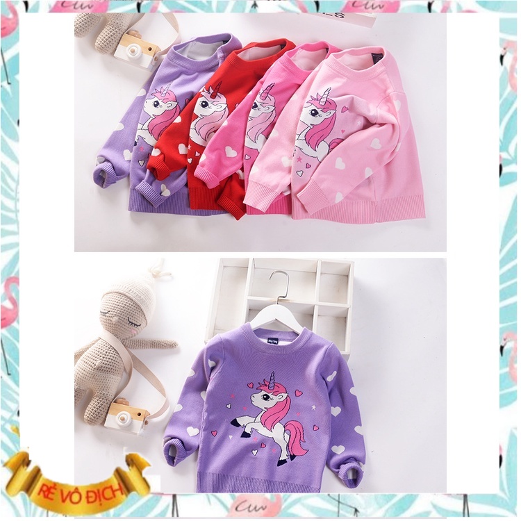 Áo len cho bé gái 2 lớp 2-7 tuổi hình ngựa pony, Áo len trẻ em xuất Hàn đanh sợi không bai xù