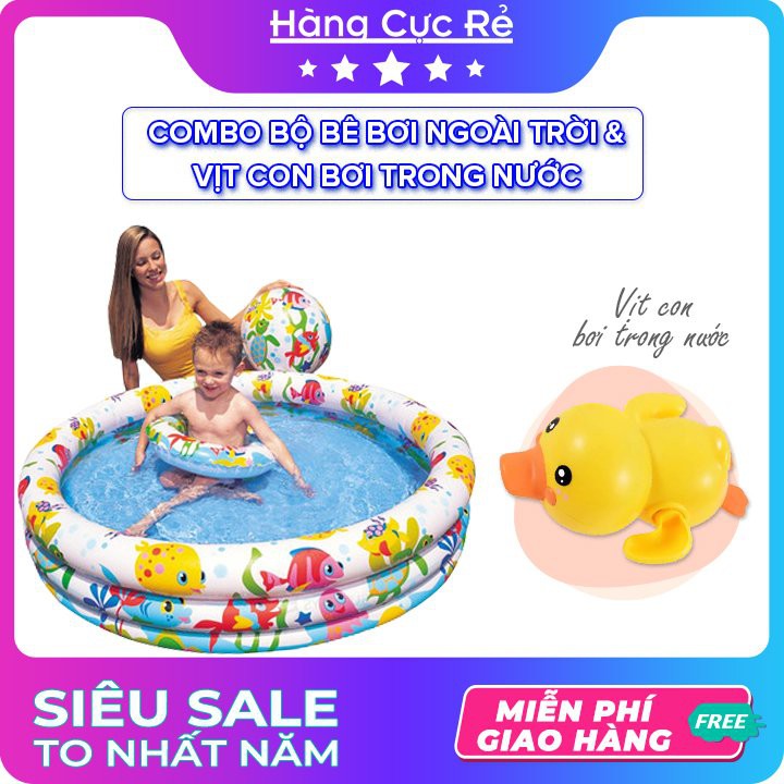 Combo Bộ Bê bơi ngoài trời 3 món cao cấp + 1 Vịt con dễ thương dây cót bơi trong nước Freeship Hàng Cực Rẻ