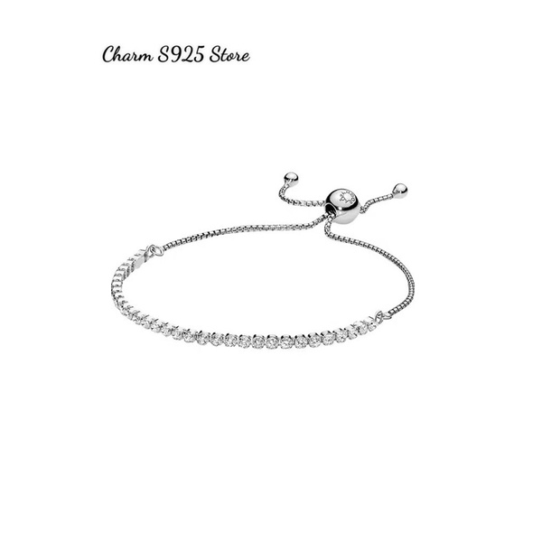vòng tay pan đính đá trắng khoá tự thu chỉnh bạc s925
