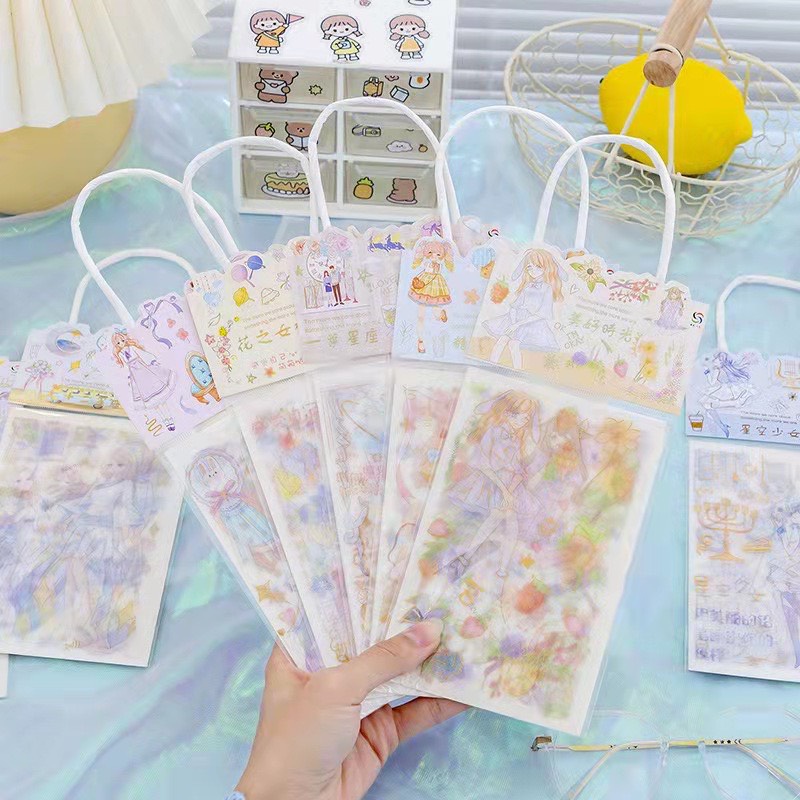 Sticker túi quà tặng 4 tấm viền ánh nhũ
