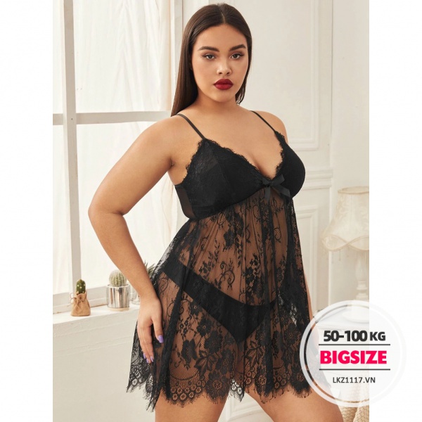 Đồ ngủ sexy gợi cảm ⚡️𝐁𝐈𝐆𝐒𝐈𝐙𝐄⚡️ Váy ngủ nữ Đầm ngủ 2 dây mặc nhà Ren 45-100kg kết hợp Quần lót xuyên thấu XXquyến rũ âu mỹ cho người mập béo nữ Vải cao cấp