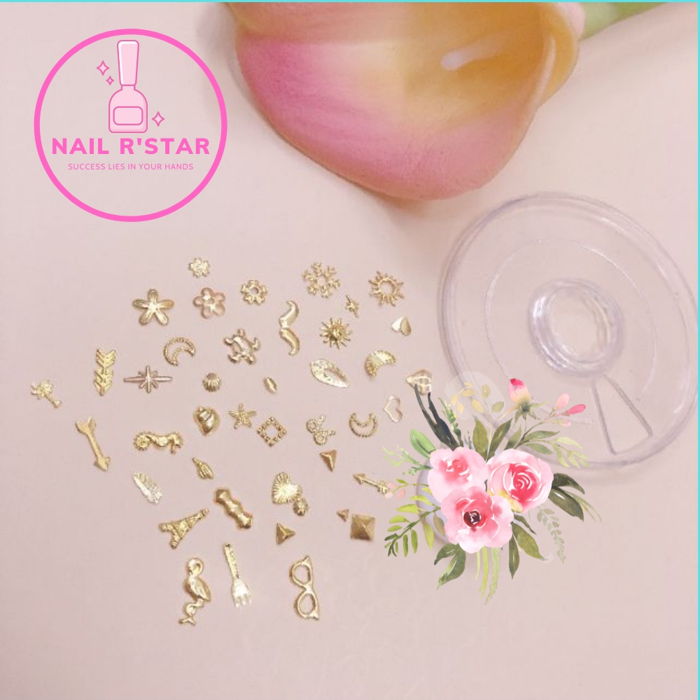 Phụ kiện inox vàng đa dạng chủ đề trang trí móng tay sang chảnh NAIL R’STAR