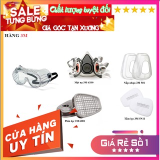 Bộ Mặt Nạ Phòng Độc 3M 6200 + Phin Lọc 3M 6001 , Chống bụi, Chống khói độc, Chống Hóa Chất ,Phun Sơn, Thuốc Trừ Sâu