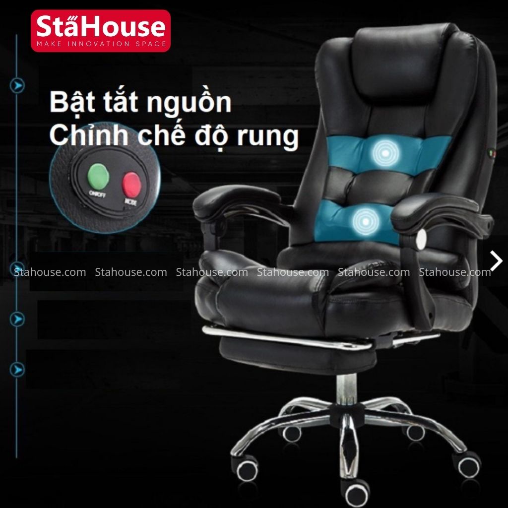 Ghế Giám Đốc Có Massage Bọc Da PU Ghế Văn Phòng Ghế Làm Việc Chân Xoay Có Gác Chân SH-MSA.01