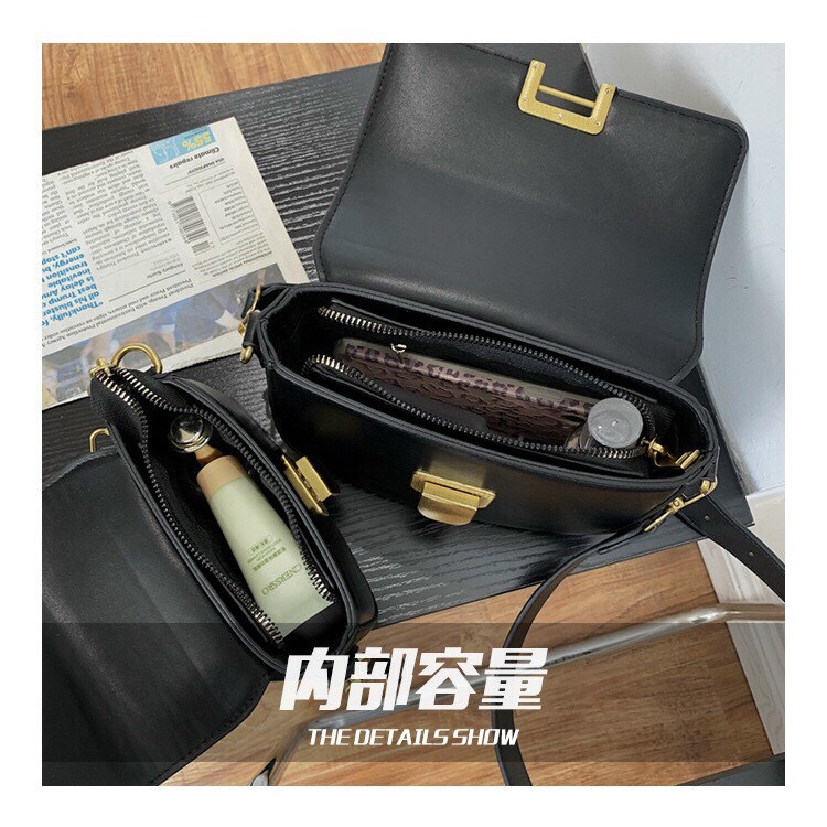 Túi đeo chéo da lì khóa vuông dáng bầu quai da đeo chéo bản lớn cao cấp 1060