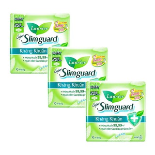 Combo 3 gói Băng Vệ Sinh Ban Ngày Laurier Super Slimguard Kháng Khuẩn Siêu Mỏng 1mm (22.5cm-16M)
