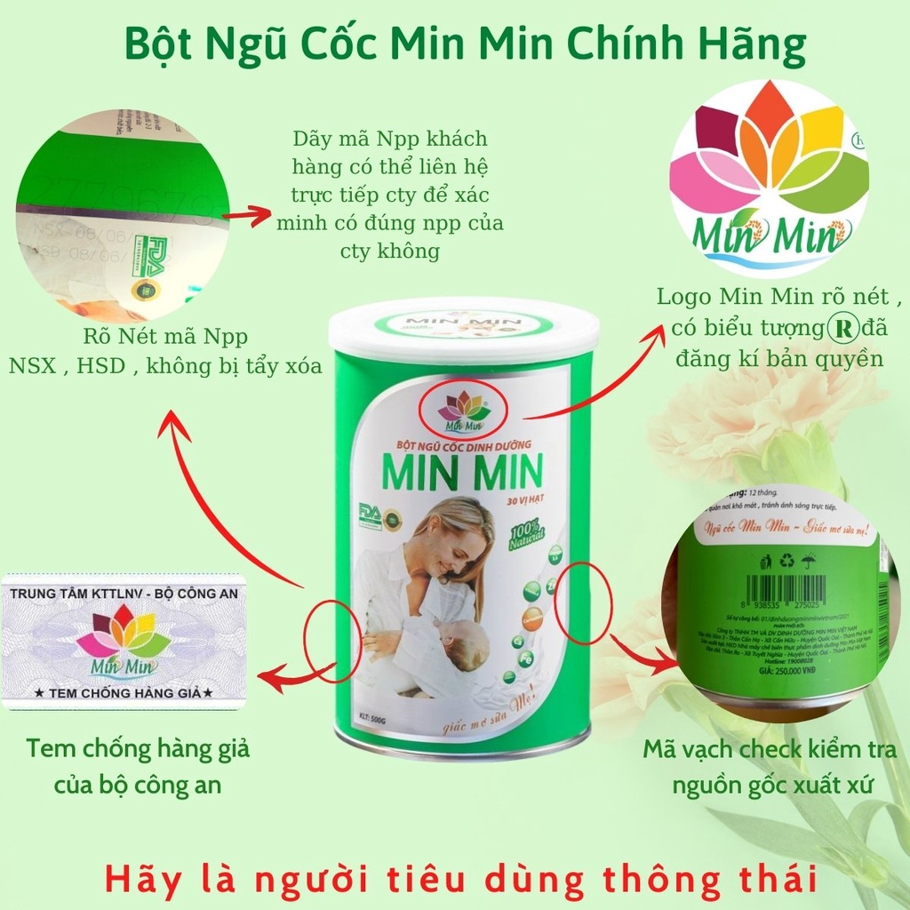 [MUA 5 TẶNG 1] Hộp Ngũ Cốc Siêu Lợi Sữa 30 Loại Hạt MinMin - Bột Ngũ Cốc MinMin Hộp Xanh 500gr