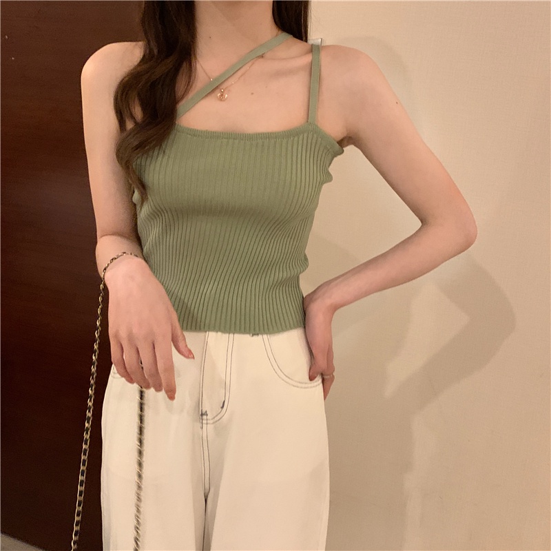 Xiaozhainv Áo hai dây dệt kim phong cách Hàn Quốc 5 màu tùy chọn cho nữ