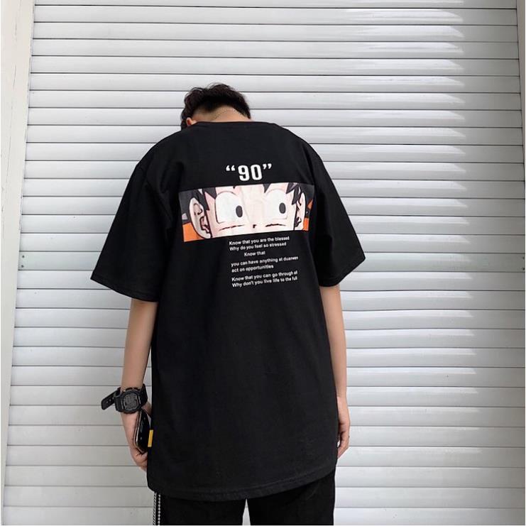 Áo thun Songoku nam nữ unisex tay lỡ cổ tròn cotton trắng đen basic - Áo phông đôi trơn mỹ đẹp phom rộng oversize !