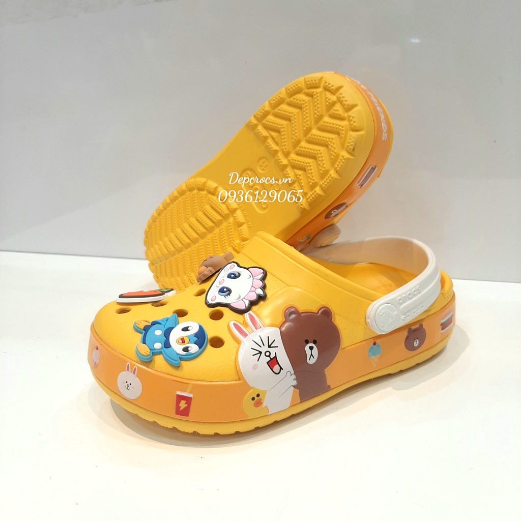 Dép sục crocs linefriend thỏ gấu vàng 3D trẻ em cao cấp, dép crocs cho bé gái bé trai màu vàng - crocs house