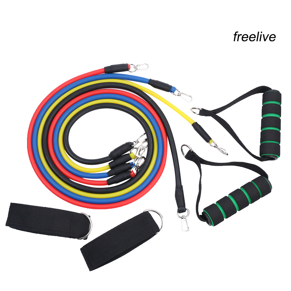 FRE|11Pcs Yoga Fitness Exercise Resistance Bands Tubes Workout Elastic Pull Rope Set