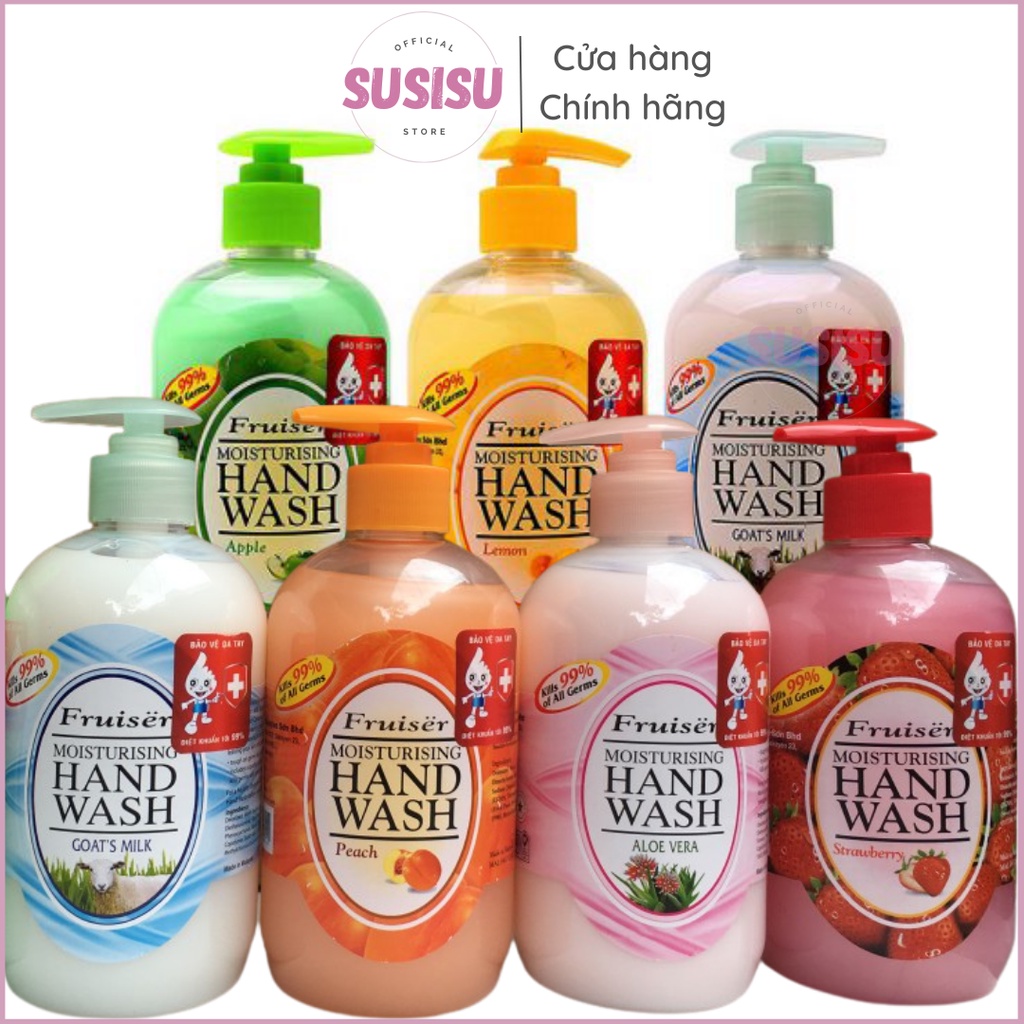 Nước Rửa Tay Fruiser hand wash hương trái cây/ Aloe Vera/Đào/chanh/Táo/Dâu diệt khuẩn 99%
