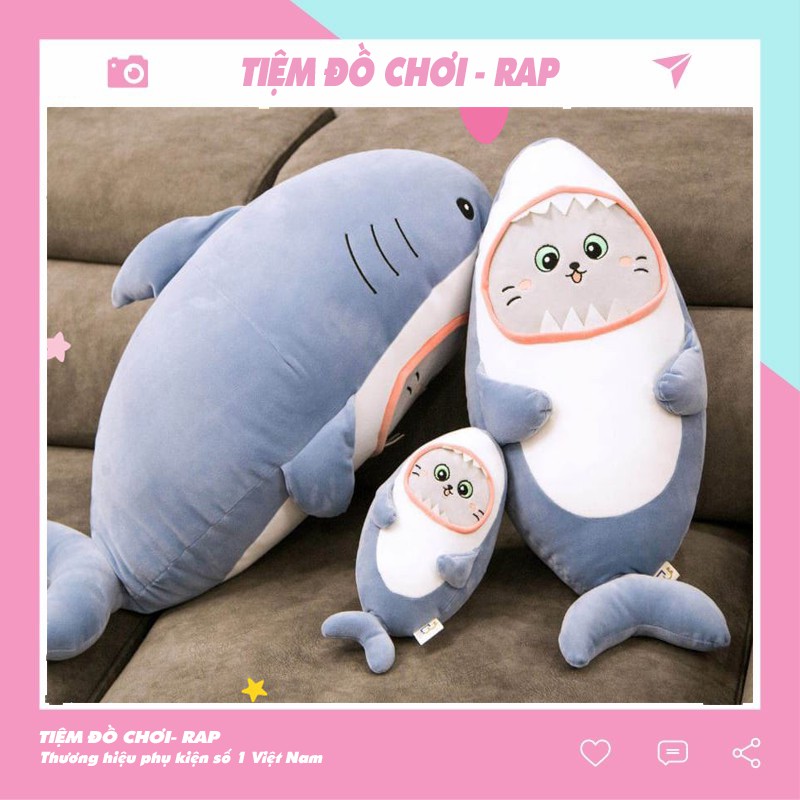 Gấu bông thú nhồi bông Baby Shark cá mập mặt mèo biểu cảm siêu dễ thương nhà Rap