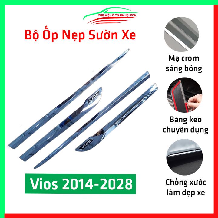 Bộ ốp nẹp sườn Vios 2014-2018 mạ crom trang trí làm đẹp xe