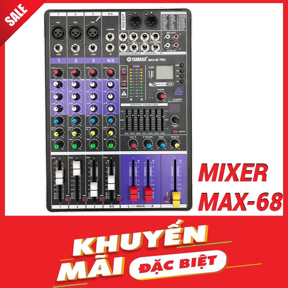 Mixer Yamaha Karaoke  Gia Đình Quán Bar Club Hội Trường Live Stream Cao Cấp Max 68 Pro Bluetooth 100 Hiệu Ứng Vang