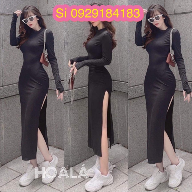 Đầm Ôm Body Xẻ Tà Tay Dài Xỏ Ngón D8