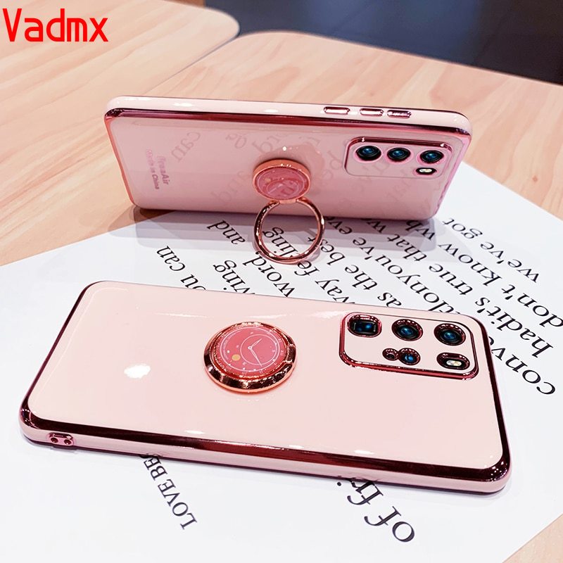 Case Samsung Galaxy A6 A8 Plus A6+ A8+ A8 A7 A6 J8 2018 S10 Plated Soft Finger Ring Bracket Holder Phone Cover