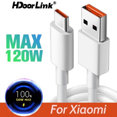 Cáp sạc nhanh HDOORLINK Xiaomi 120W Type C 6A cho Mi 12s Ultra 12 11 Poco X4 Pro NFC F3 Redmi Note 10 K40 Black Shark