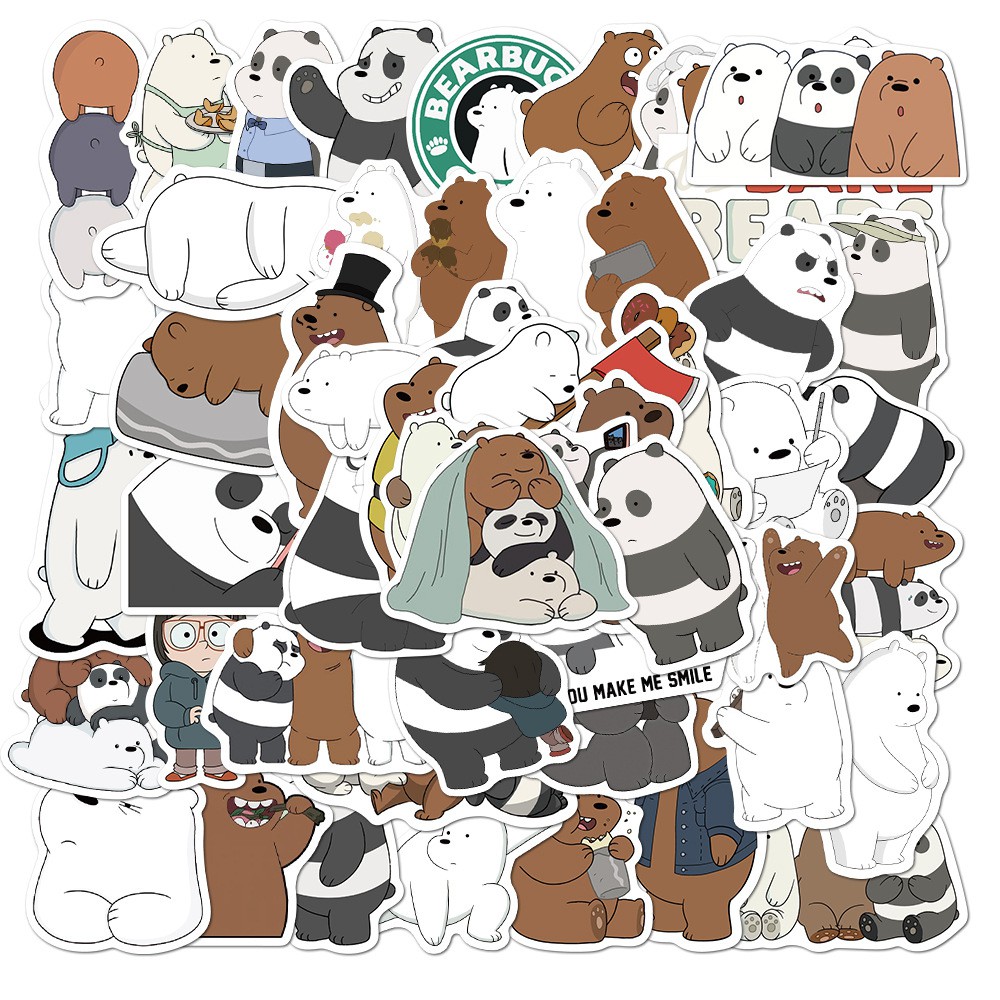 Set 50 miếng sticker hoạt hình We Bare Bears dán trang trí dễ thương