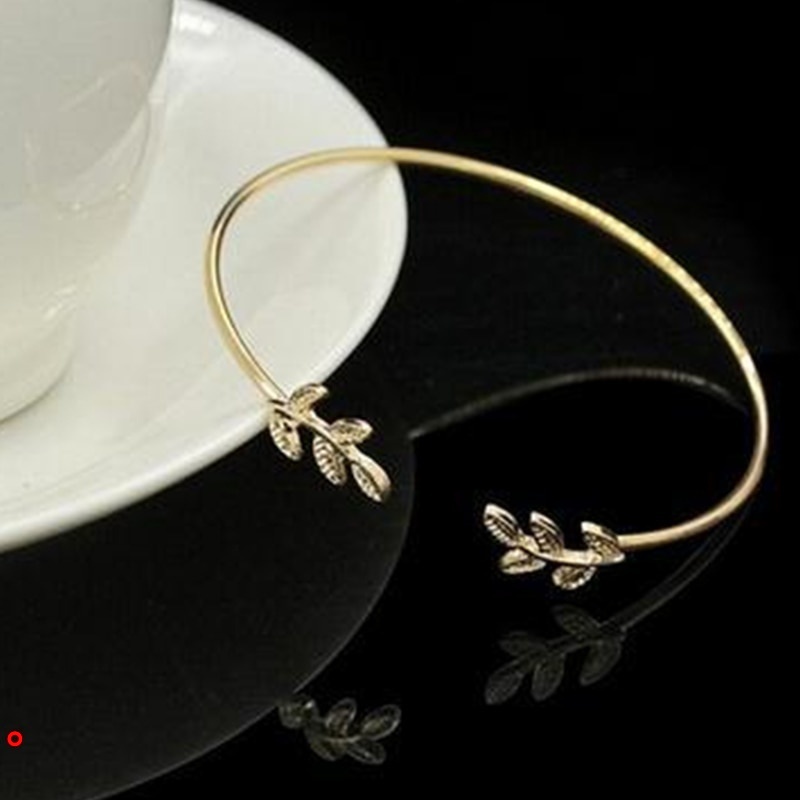 Vòng đeo tay dạng hở hình chiếc lá đơn giản thời trang cho nữ