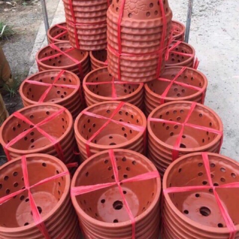 10 chậu đất nung trồng hoa (size 18) kèm 10 móc kẽm treo lan(80cm)