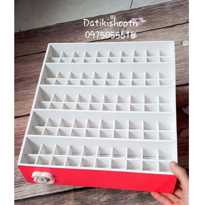 Khay son 100 ô phân tầng màu hồng