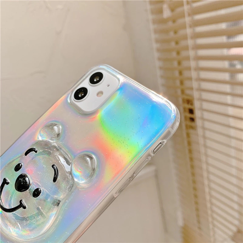 Ốp điện thoại mềm trong suốt hình 3D Winnie The Pooh màu laser cho iPhone 12 11 Pro Max X XS XR XSMax 8 7 Plus SE 2020