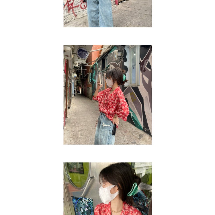 Áo Sơ Mi Voan Hoa Cổ V Ngắn Tay Thời Trang Xuân Hè Mới 2021 Dành Cho Nữ