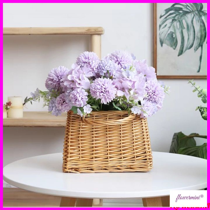 Giỏ hoa mây tre đan có quai xách cắm hoa decor nội thất, làm đạo cụ chụp hình cực xinh Flowermini GM-01