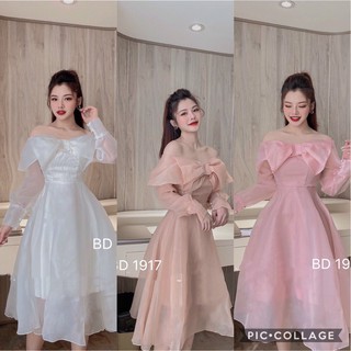 Váy/Đầm thiết kế nơ ngực rớt vai dài tay