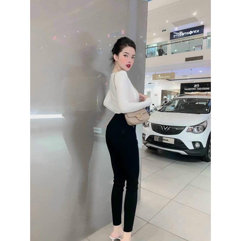 Quần Kaki Nữ ❤️Freeship❤️Quần Legging Lưng Cao 2 Khuy Màu Đen K180