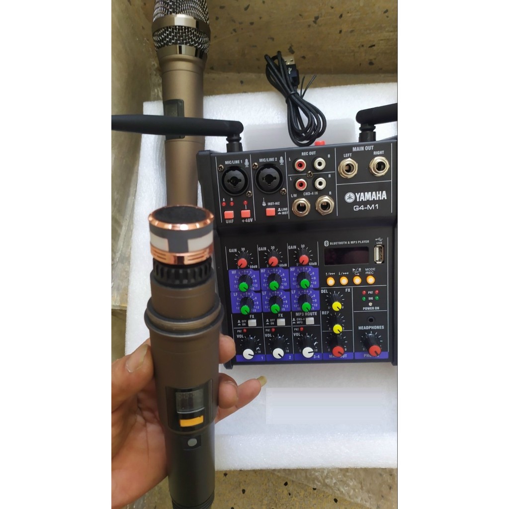 Bàn mixer karaoke G4 yamaha bộ Mic thu âm hát livestream tặng kèm 2 micro, Bh 12 tháng