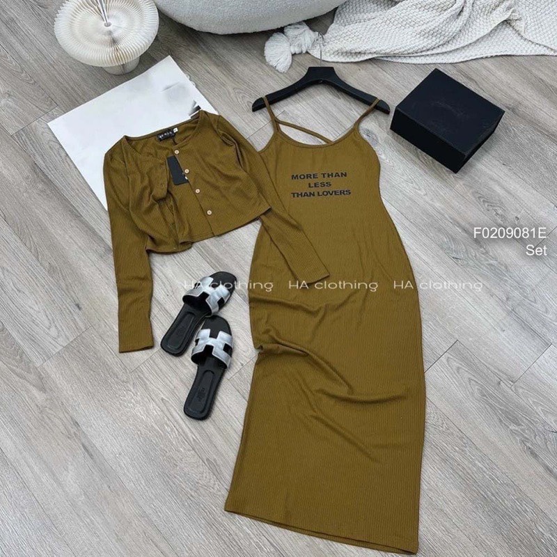 Set len mongtoghi 2 món áo khoác ngoài phối váy body dáng dài TH266