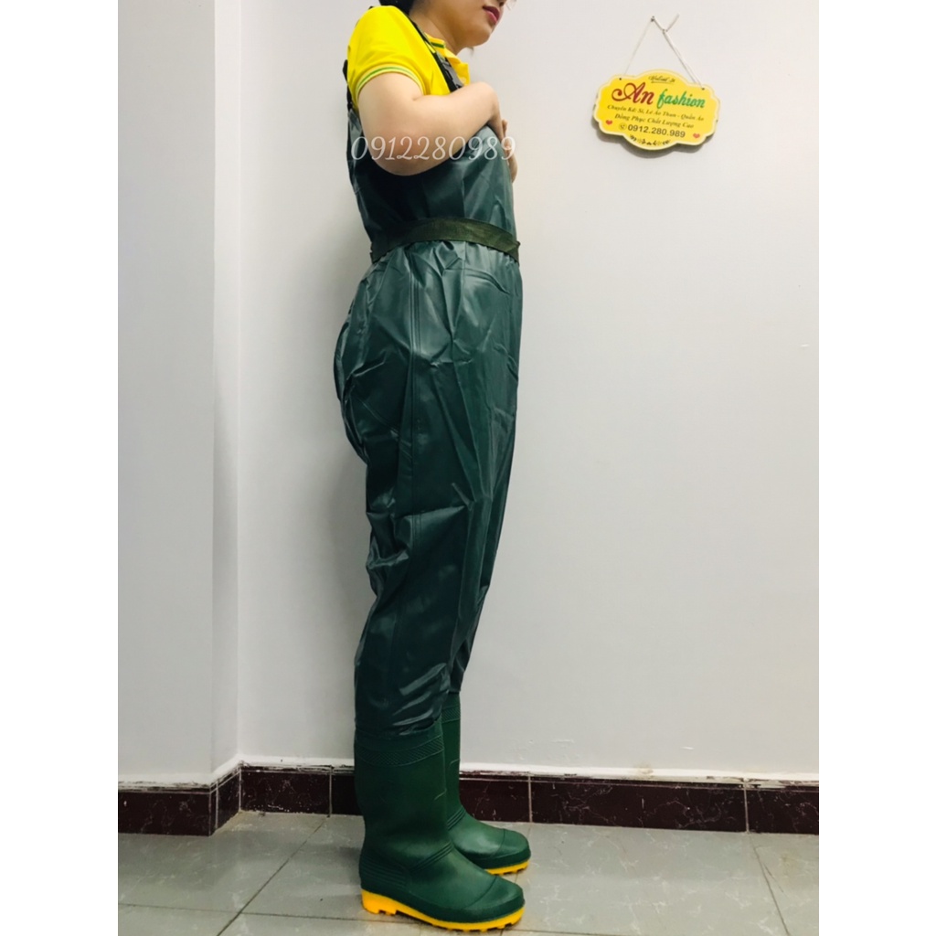 Yếm lội nước cao su cao cấp màu xanh rêu _ Hình chụp thật