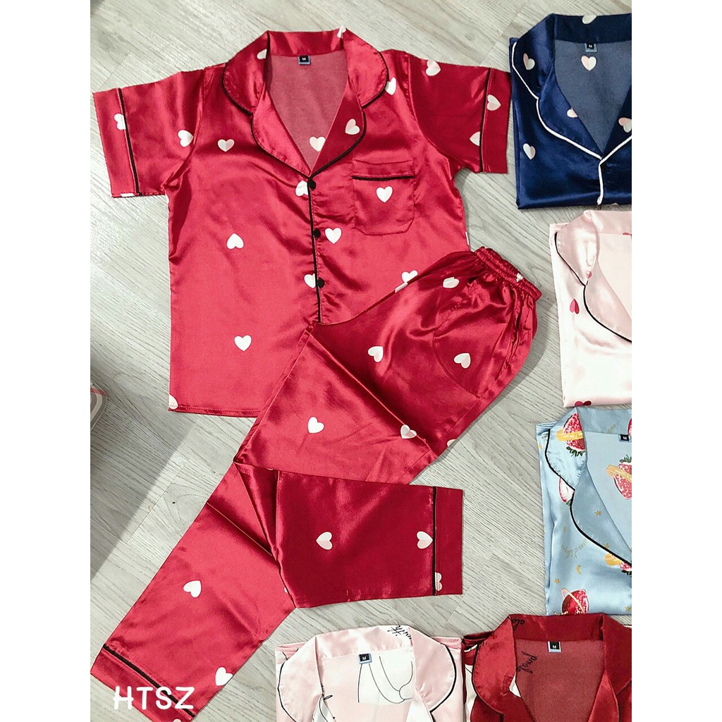 Bộ Pijama lụa hàn cao cấp [ VIDEO THẬT TỰ QUAY]  tay cộc, quần dài siêu đẹp, siêu mềm, thoáng mát